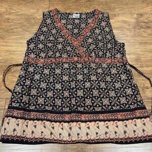 Motherhood maternity bohemian style sleeveless tie waist maternity top size M